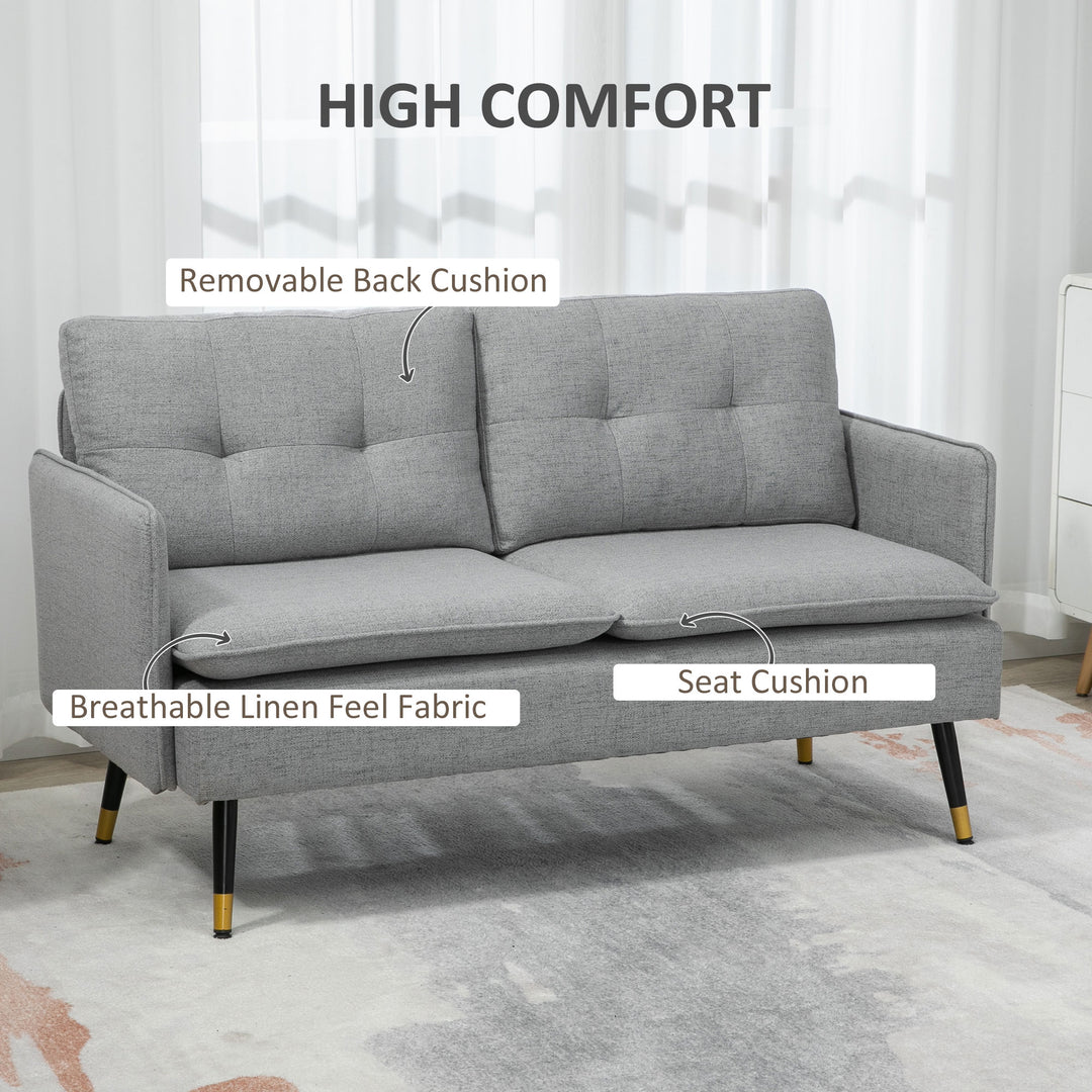 HOMCOM 55" Loveseat Sofa, Linen Love Seat w/ S spring, Steel Legs and Button Tufting, Small Couch for Living Room, Grey