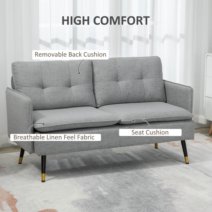 HOMCOM 55" Loveseat Sofa, Linen Love Seat w/ S spring, Steel Legs and Button Tufting, Small Couch for Living Room, Grey