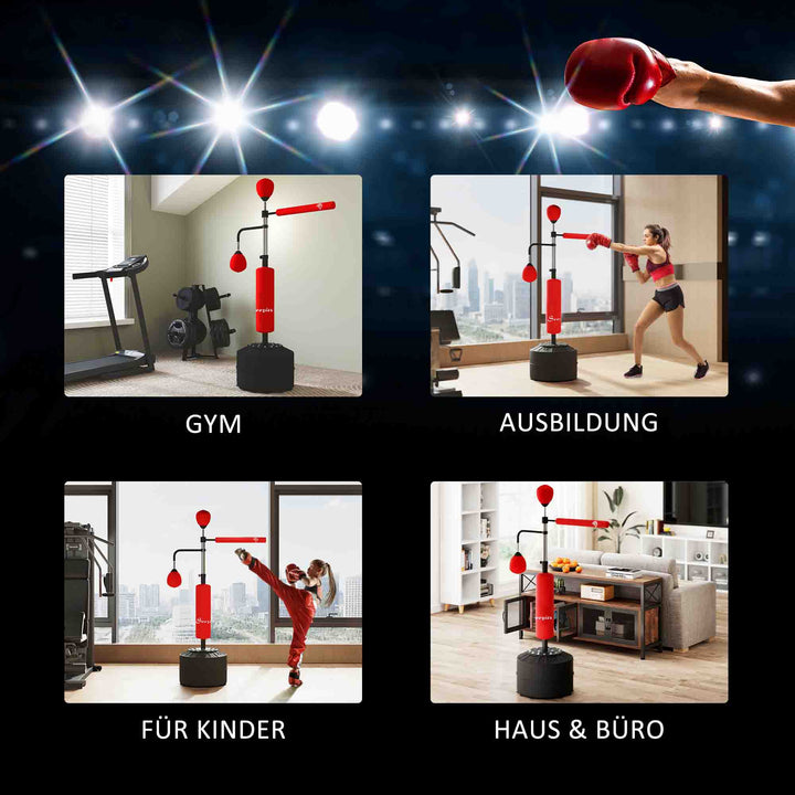 Soozier 4-in-1 Free Standing Punching Bag, Height Adjustable Boxing Bag with 2 Speed Balls, 360° Reflex Bar, Red