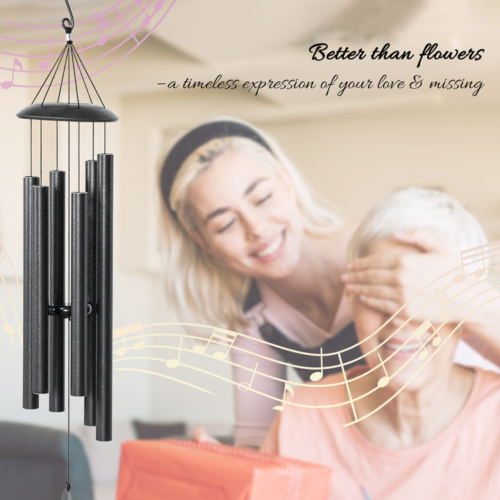 Outsunny 45" Wind Chimes Outdoor Deep Tone Wind Chime with 6 Aluminum Tubes and Hook for Patio, Yard, Garden Decor, Dark Grey
