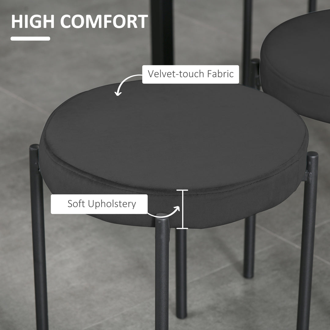HOMCOM Backless Round Dining Chairs, Modern Stacking Stools Set of 4, Kitchen Chairs with Metal Legs, Black