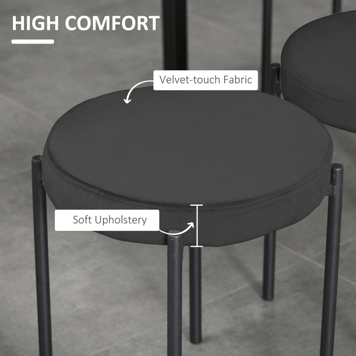 HOMCOM Backless Round Dining Chairs, Modern Stacking Stools Set of 4, Kitchen Chairs with Metal Legs, Black