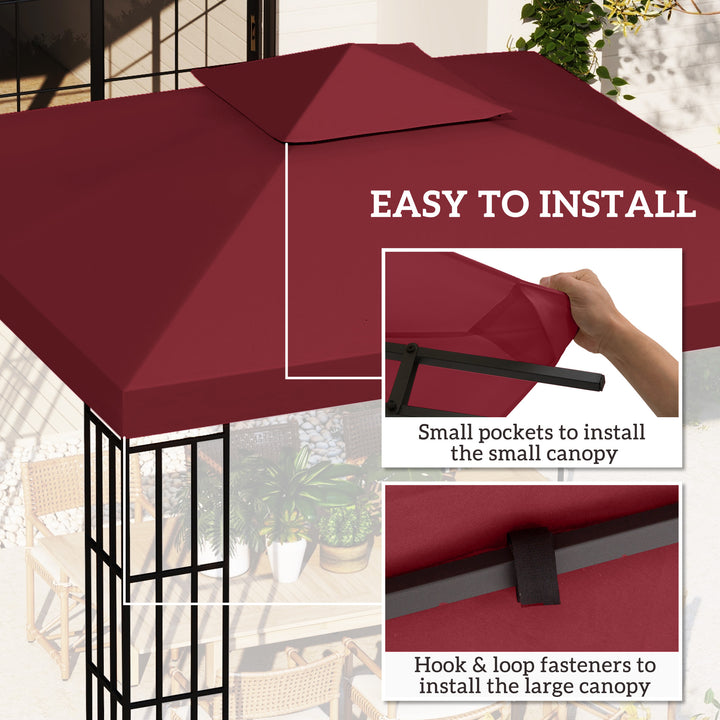 Outsunny 10' x 10' Square 2-Tier Gazebo Canopy Replacement Top Cover Outdoor Garden Sun Shade, Wine Red