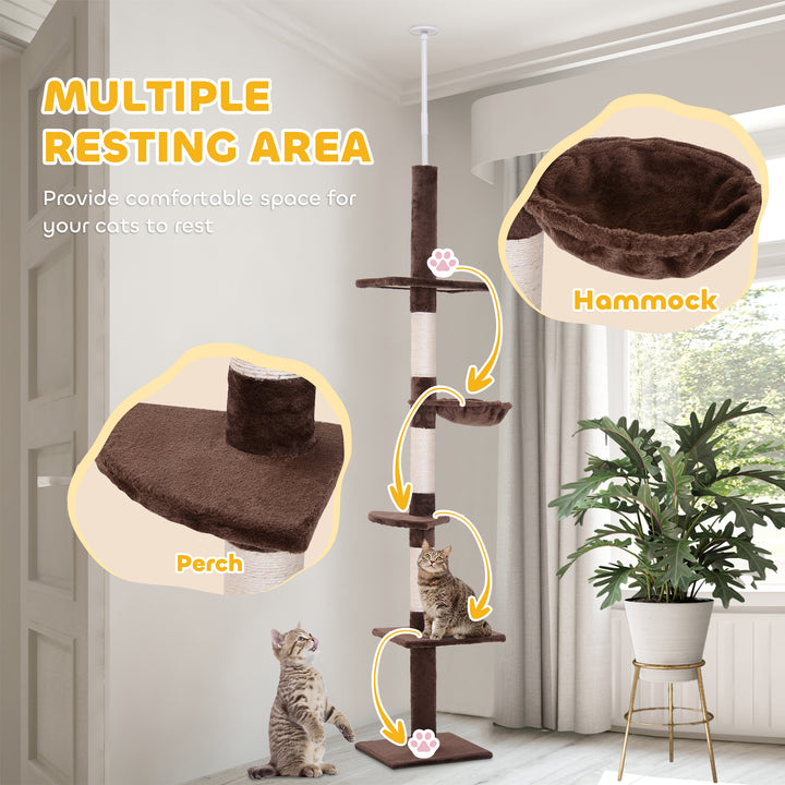 PawHut 8.5ft Cat Climbing Tree 5-Tier Kitty Activity Center with Scratching Post Brown and White