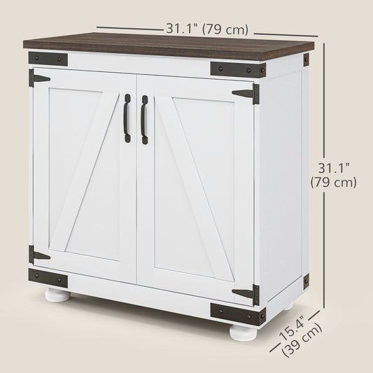 HOMCOM Sideboard Buffet, Kitchen Storage Cabinet with Barn Door and Adjustable Shelves, White and Brown