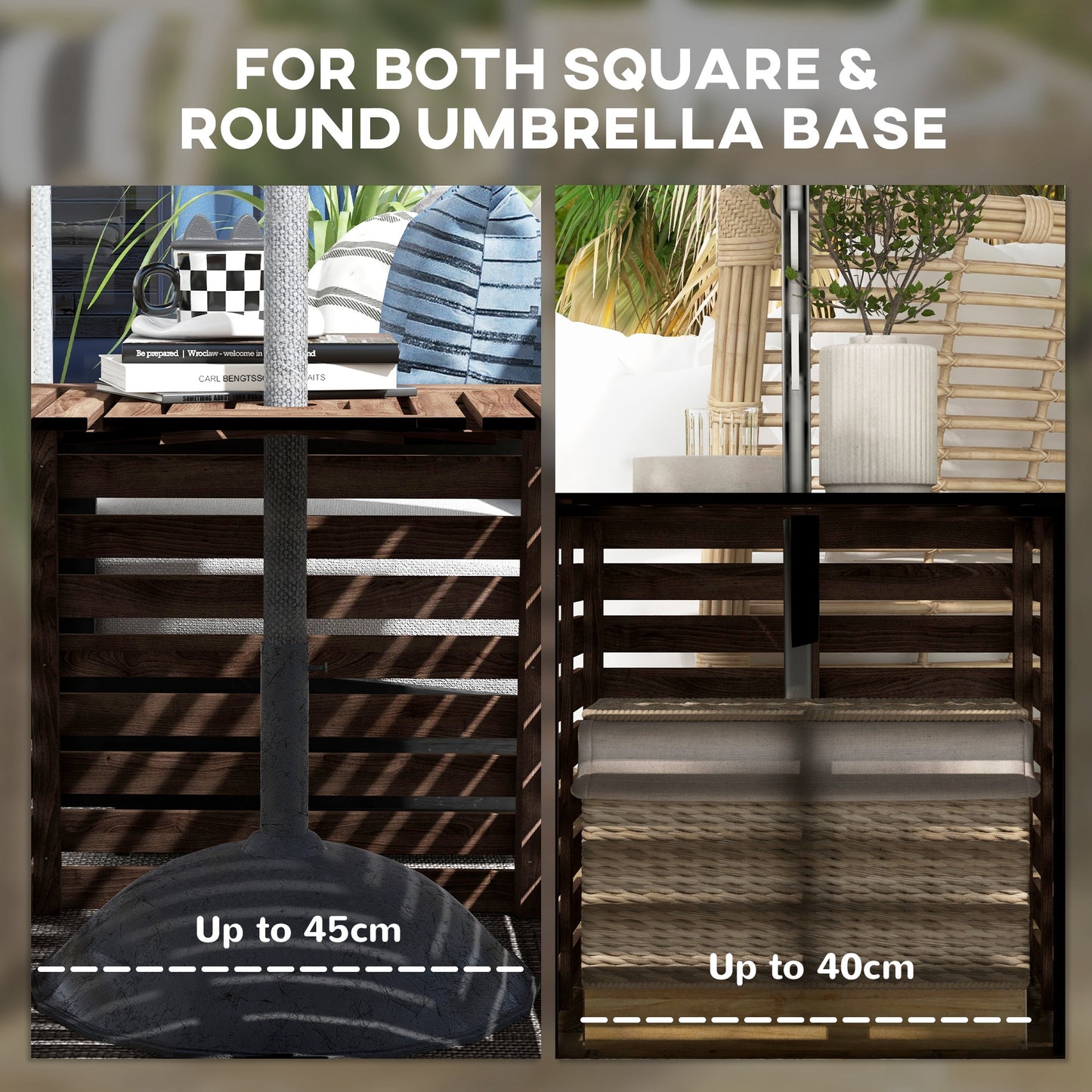 Outsunny 2-in-1 Outdoor Umbrella Base Storage Box Wooden Patio Side Table, Brown