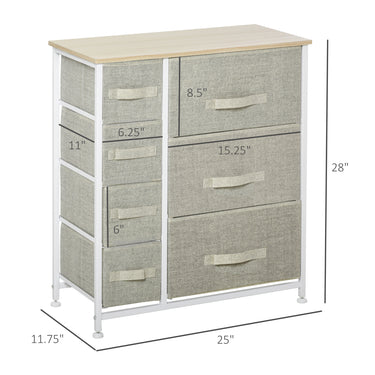 HOMCOM Dresser for Bedroom with 7 Drawers, Chest of Drawers with Metal Frame, Fabric Dresser for Living Room, Light Grey