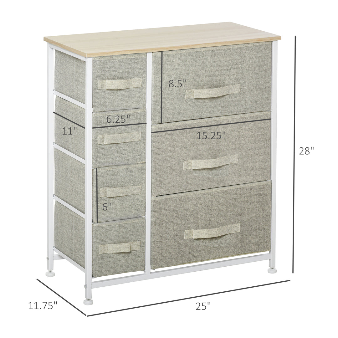 HOMCOM Dresser for Bedroom with 7 Drawers, Chest of Drawers with Metal Frame, Fabric Dresser for Living Room, Light Grey