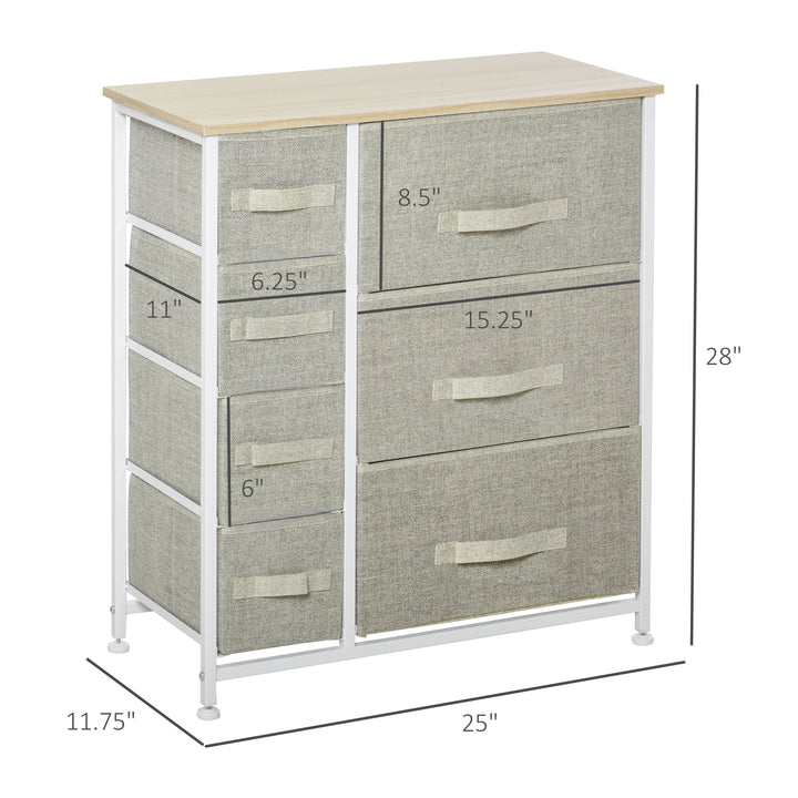 HOMCOM Dresser for Bedroom with 7 Drawers, Chest of Drawers with Metal Frame, Fabric Dresser for Living Room, Light Grey