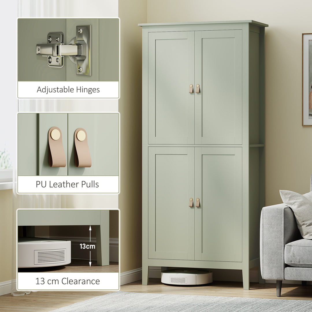 HOMCOM 69.5" Tall Kitchen Pantry Storage Cabinet with Motion Sensor LED Light, Modern Kitchen Pantry Cabinet, Green