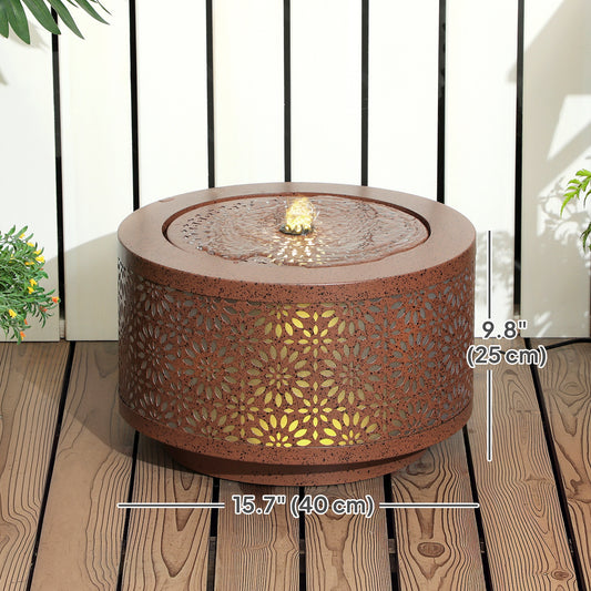 Outsunny Outdoor Water Fountain with LED Lights, 10" Tall Garden Waterfall Fountain with Adjustable Flow, Brown