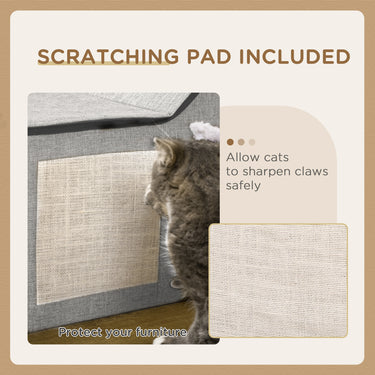 PawHut Large Cat Bed for Indoor, Cat House Hideaway with Soft Cushion, Scratching Pad, Dangling Ball, Dual Entrances, Grey