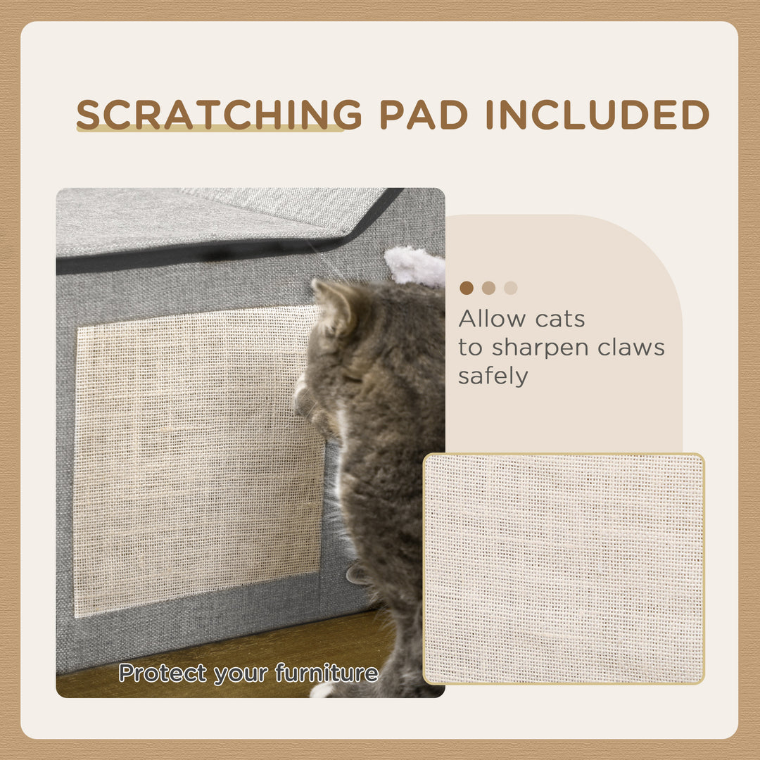 PawHut Large Cat Bed for Indoor, Cat House Hideaway with Soft Cushion, Scratching Pad, Dangling Ball, Dual Entrances, Grey