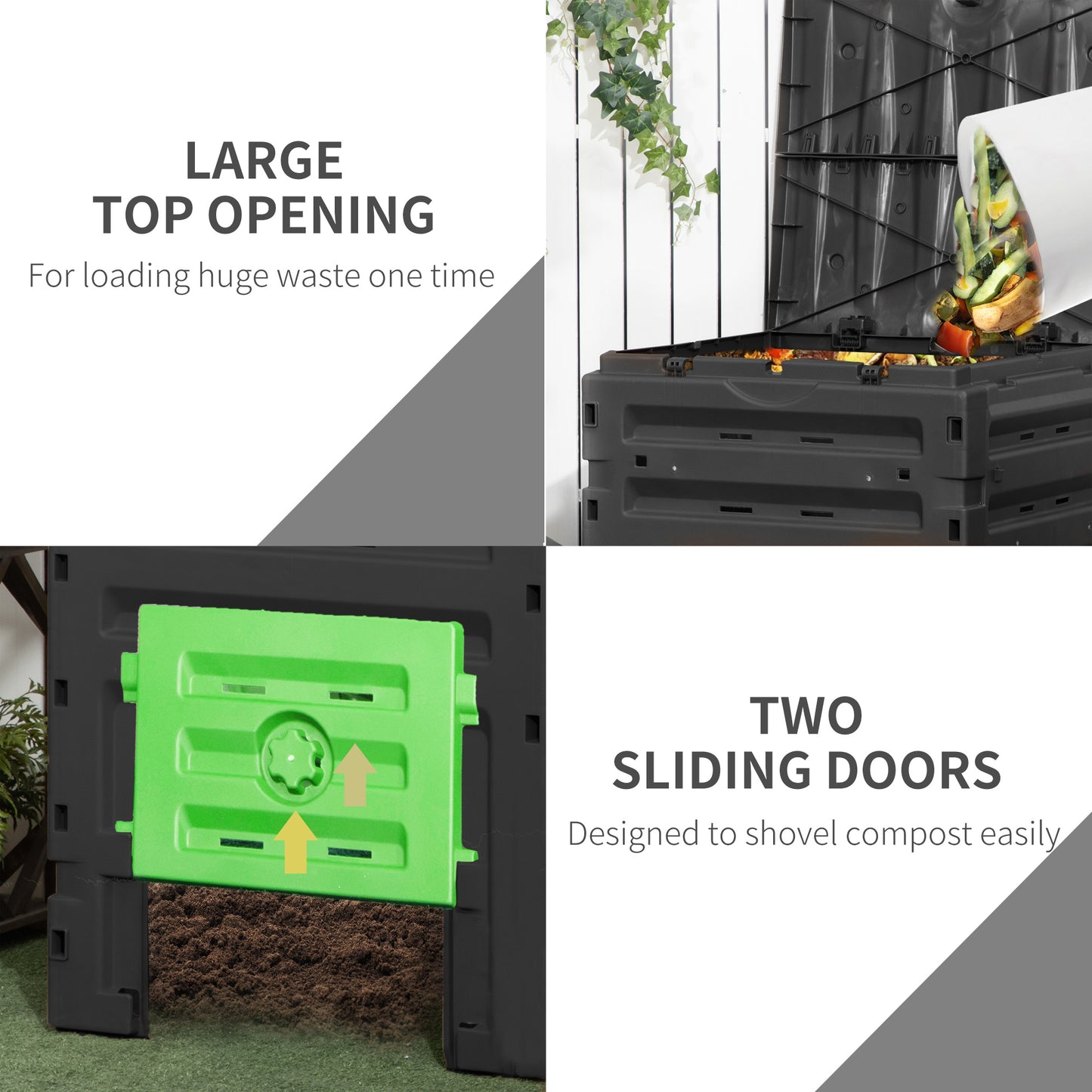 Outsunny Compost Bin, Garden Composter with 80 Vents and 2 Sliding Doors, 120 Gallon (450L), Black