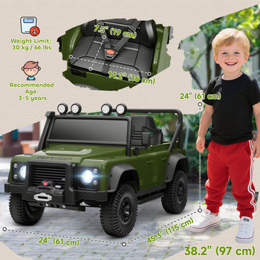 Qaba Land Rover Licensed Kids Ride on Truck with Remote Control, Spring Suspension, LED Lights, 3 Speed, Dark Green