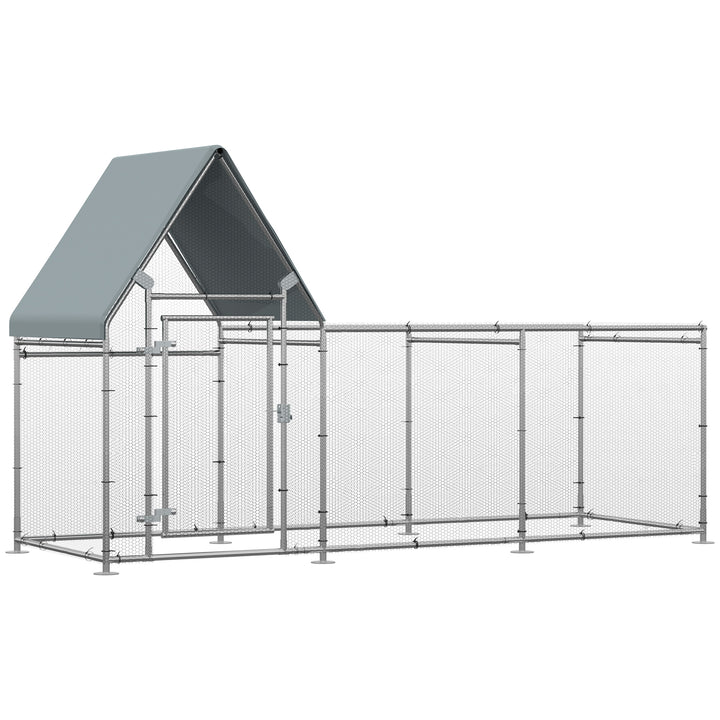 PawHut Walk In Chicken Run, Large Galvanized Chicken Coop, Hen Poultry House Cage, Rabbit Hutch Metal Enclosure with Water-Resist Cover for Outdoor Backyard Farm, 119" x 42" x 68"