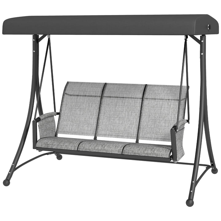 Outsunny 3 Person Porch Swing Outdoor Swing Chair with High Back Design, Side Pouches and Adjustable Canopy, Dark Grey