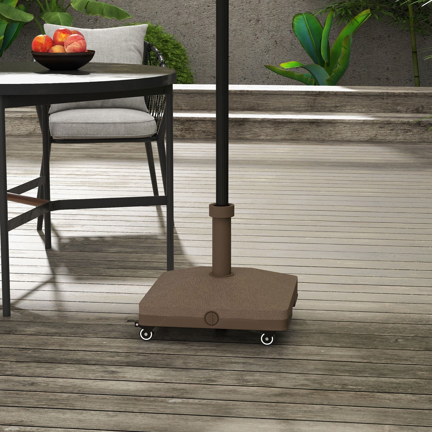 Outsunny Square Parasol Base Portable Umbrella Stand Weights for Cantilever Banana Parasol with Wheels, Water or Sand Filled, for Î¦0.75'', Î¦1.5'' Poles, Black