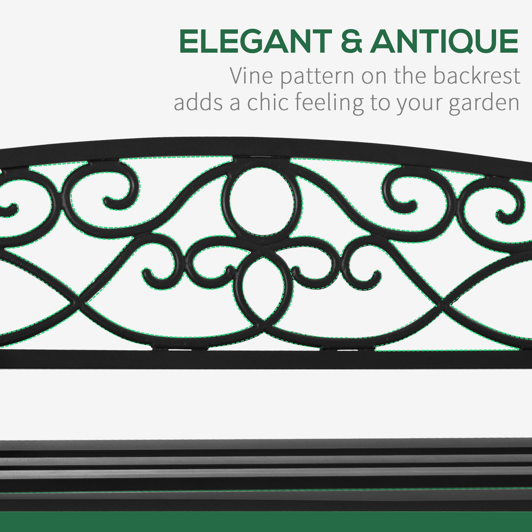 Outsunny 50" 2-Seater Outdoor Garden Bench Antique Loveseat with Armrest for Yard, Lawn, Porch, Patio, Steel/ Black