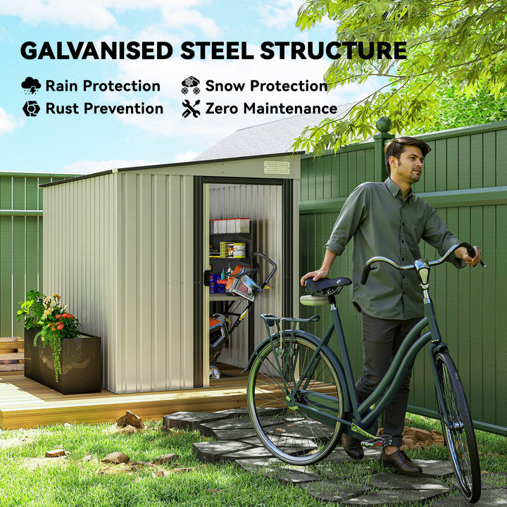 Outsunny 5x7 Garden Shed, Lean-to Metal Storage with Foundation, Sliding Door & 2 Vents for Garden Tools, White