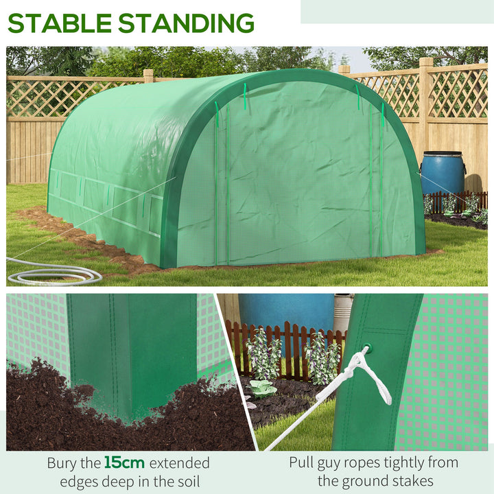 Outsunny 19.5' x 10' x 6.5' Upgraded Tunnel Greenhouse Green House with Mesh Door and Windows, 15 Plant Labels and Gloves, Green