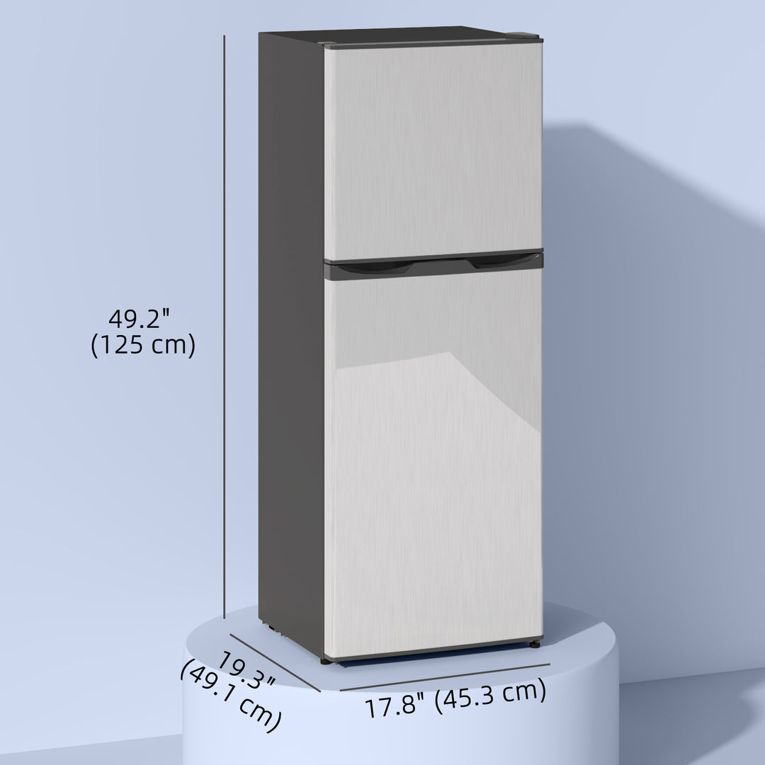 HOMCOM Double Door Mini Fridge with Freezer, 4.6 Cu.Ft Small Refrigerator with Thermostat, Shelves, Reversible Door, Silver