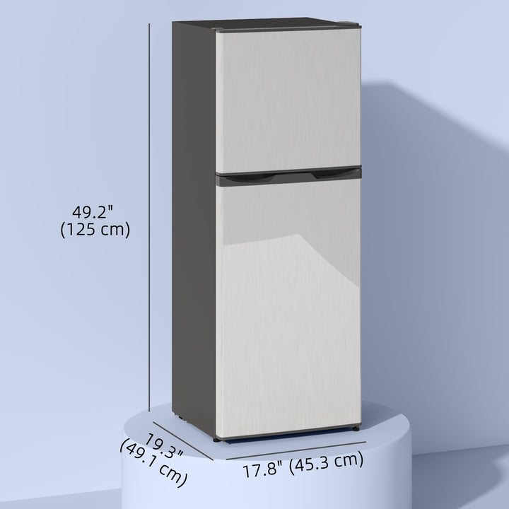 HOMCOM Double Door Mini Fridge with Freezer, 4.6 Cu.Ft Small Refrigerator with Thermostat, Shelves, Reversible Door, Silver