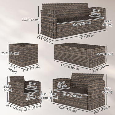 Outsunny 6 Pieces Wicker Patio Furniture Set with Cushions, 7-Seater Rattan Patio Sofa Set with Storage Table, Orange