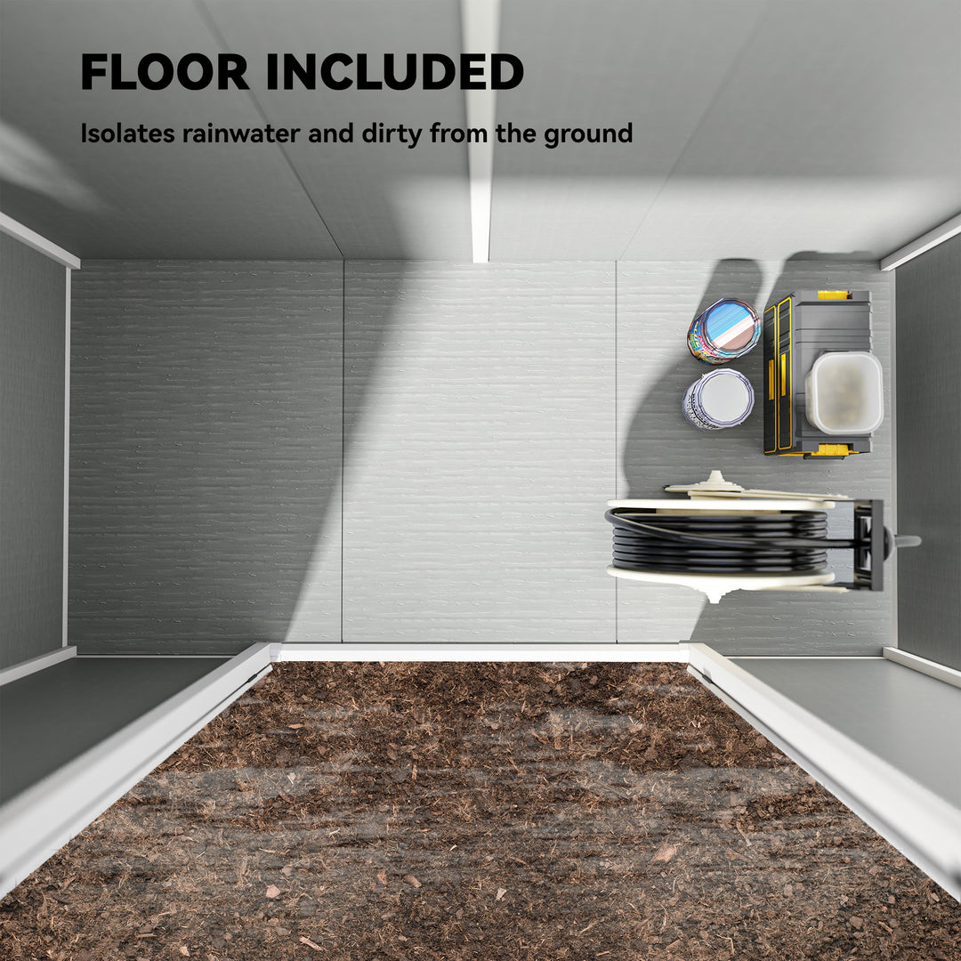 Outsunny 8' x 4' Resin Outdoor Storage Shed with Floor, Window, Lockable Doors and Vents for Backyard Patio Lawn, Light Grey