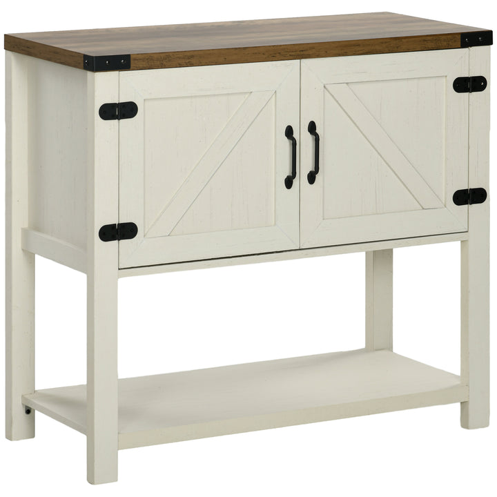 HOMCOM Farmhouse Kitchen Storage Cabinet, Free Standing Sideboard Console Table with Barn Doors, Bottom Shelf, White