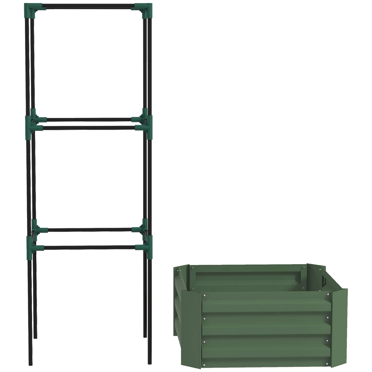 Outsunny Galvanized Planter Box, Outdoor Raised Garden Bed with 4-Tier Trellis Tomato Cage for Climbing Vines, Vegetables, Green