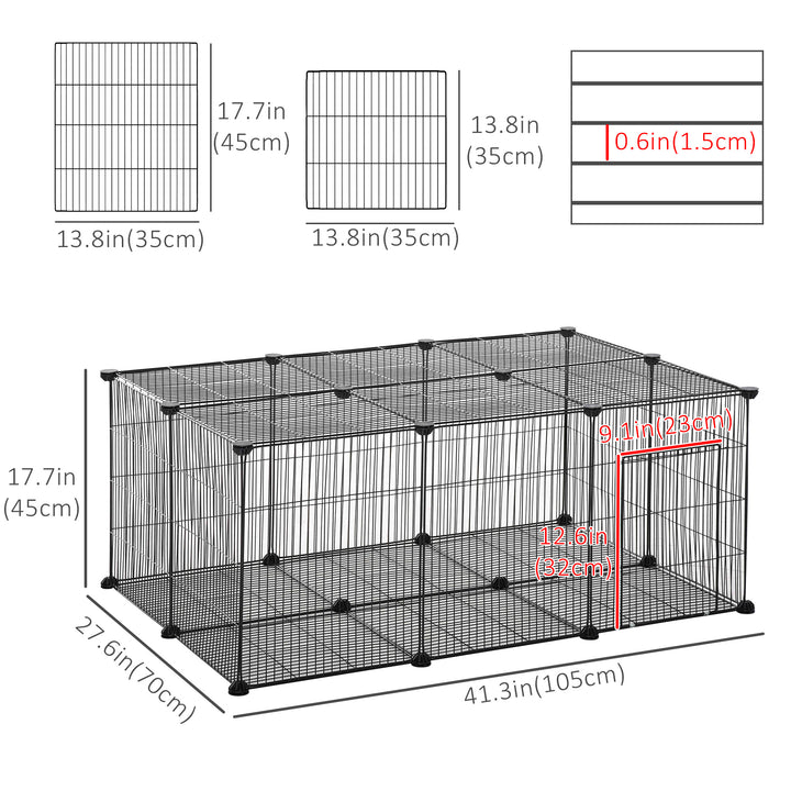 PawHut Small Animal Cage for Bunny, Guinea Pig, Chinchilla, Hedgehog, Portable Pet Enclosure with Door, 22 Panels