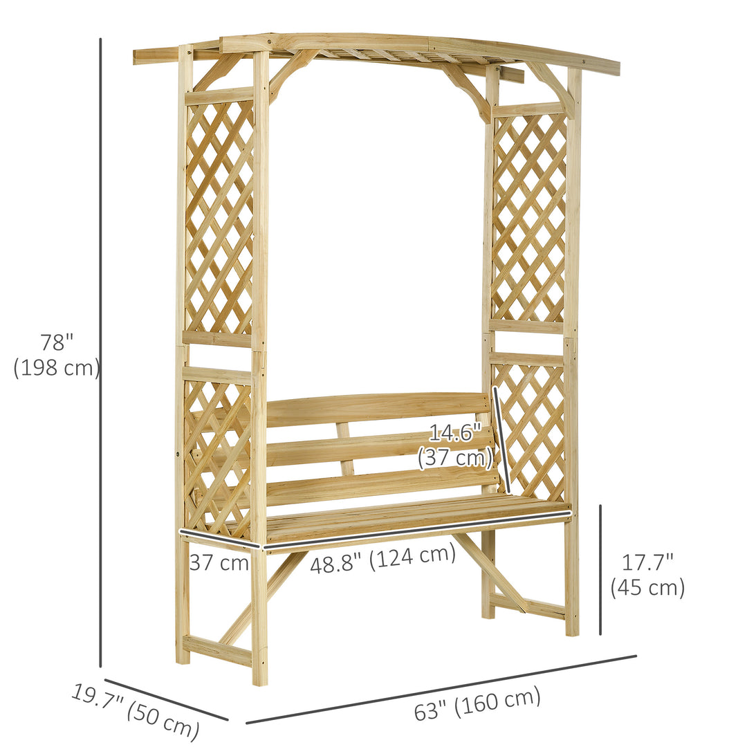 Outsunny Garden Arch with 2 Person Bench, Wooden Garden Arbor Archway Trellis for Climbing Plants, Lawn, Backyard Decor, Natural