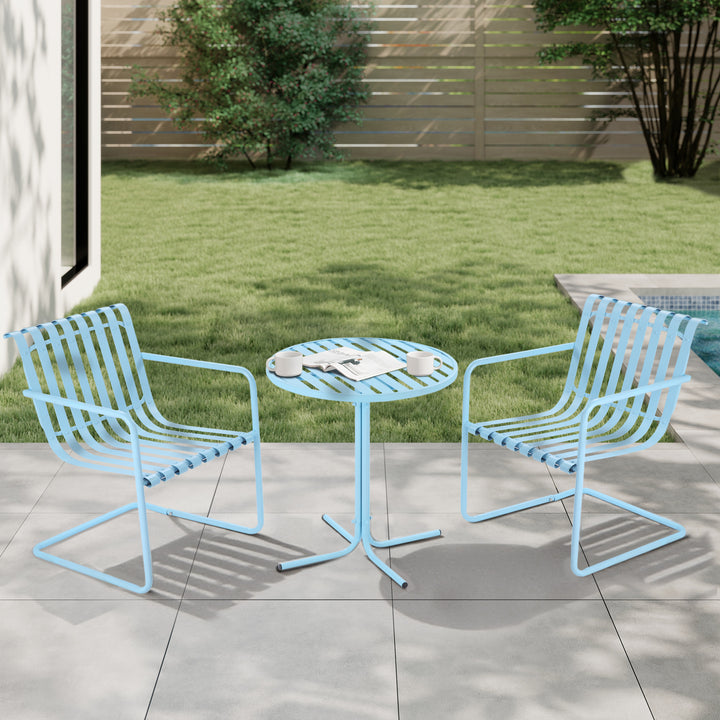 Outsunny 3 Pieces Patio Bistro Set, Metal Frame Garden Coffee Table Set with 2 Chairs & Round Table for Outdoor Yard Porch Poolside Balcony, White