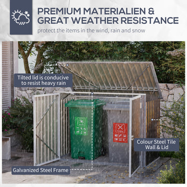 Outsunny Outdoor Trash Can Shed with Double Door and Vents Outdoor Garden Storage for 2 Trash Cans, Dark Grey