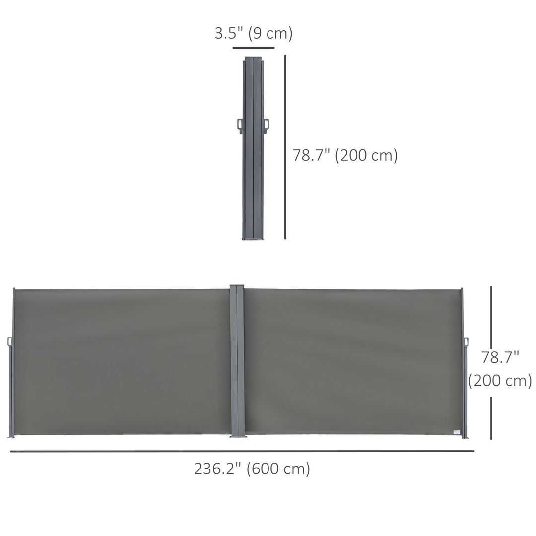 Outsunny Patio Retractable Double Side Awning, Folding Privacy French Screen Fence, Privacy Wall Corner Divider, Garden Outdoor Sun Shade Wind Screen, Indoor Room Divider, Grey