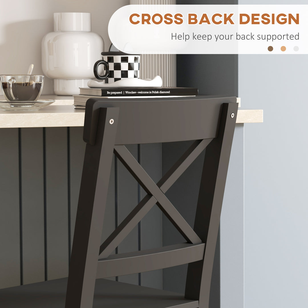 HOMCOM Counter Height Stools Set of 2, Farmhouse Bar Stools with Backs, Solid Wood Counter Stools for Kitchen Island