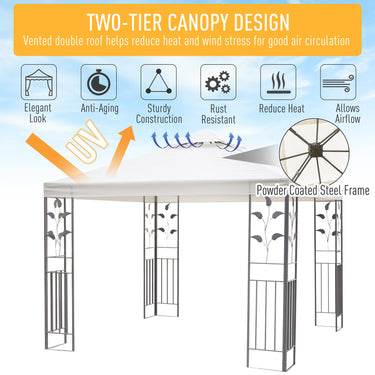 Outsunny 10' x 10' Outdoor Garden Metal Gazebo Patio Canopy Marquee Patio Party Tent Canopy Shelter Vented Roof Decorative Frame, Cream