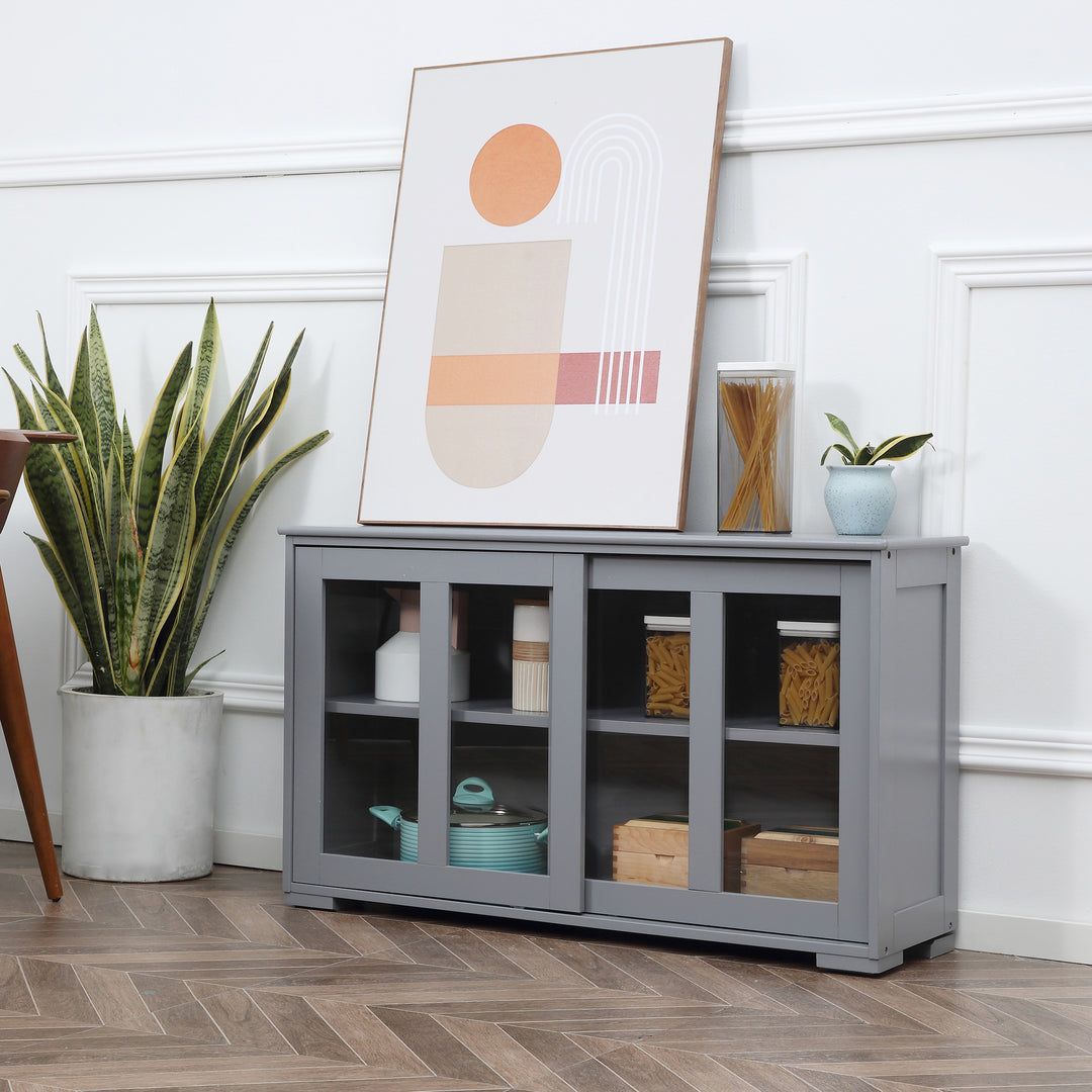 HOMCOM Kitchen Sideboard, Stackable Storage Cabinet, Sliding Glass Door Console, Serving Buffet for Kitchen & Dining Room