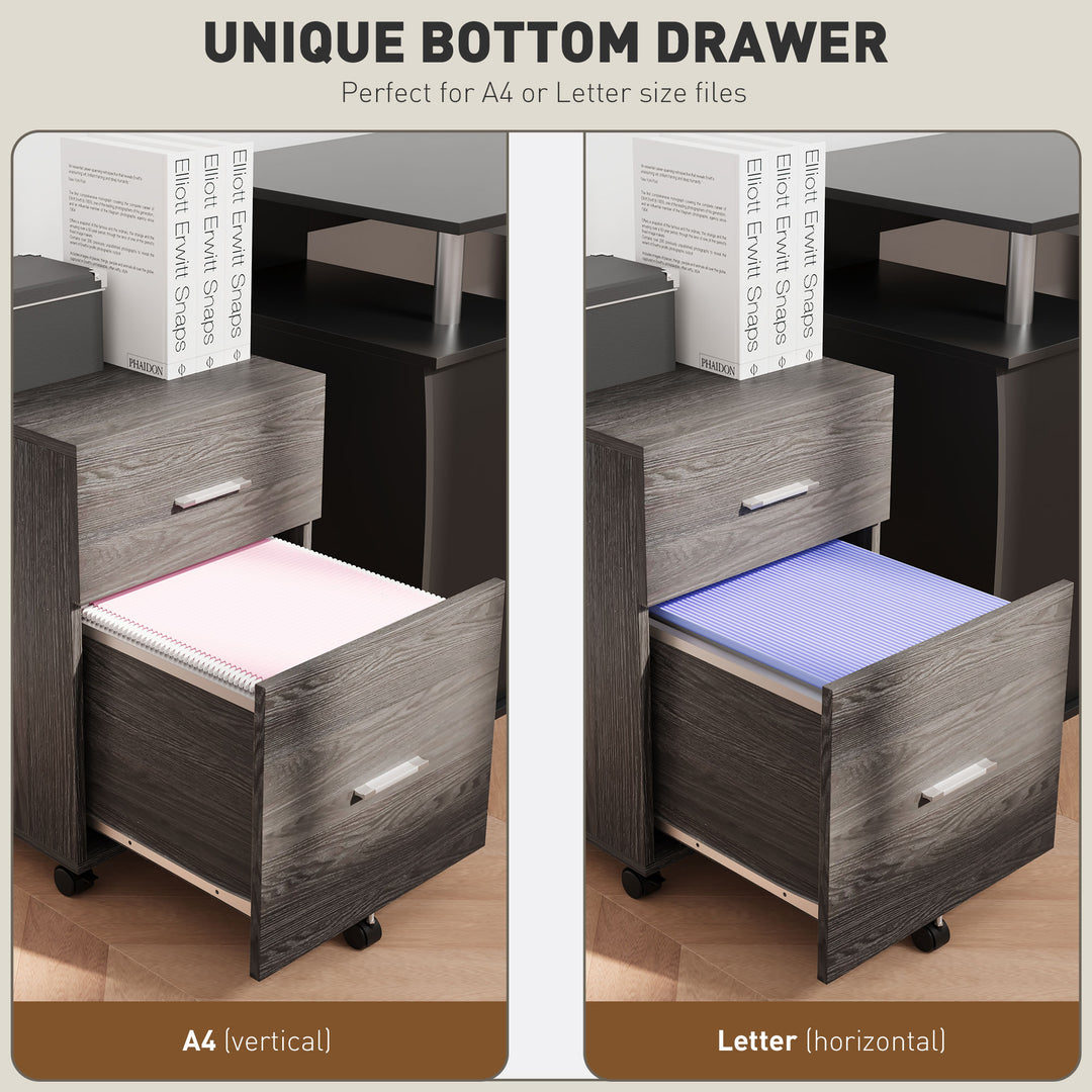 Vinsetto Mobile Filing Cabinet, Vertical File Cabinet with 2 Drawers, Wheels, for Letter or A4 File, Natural