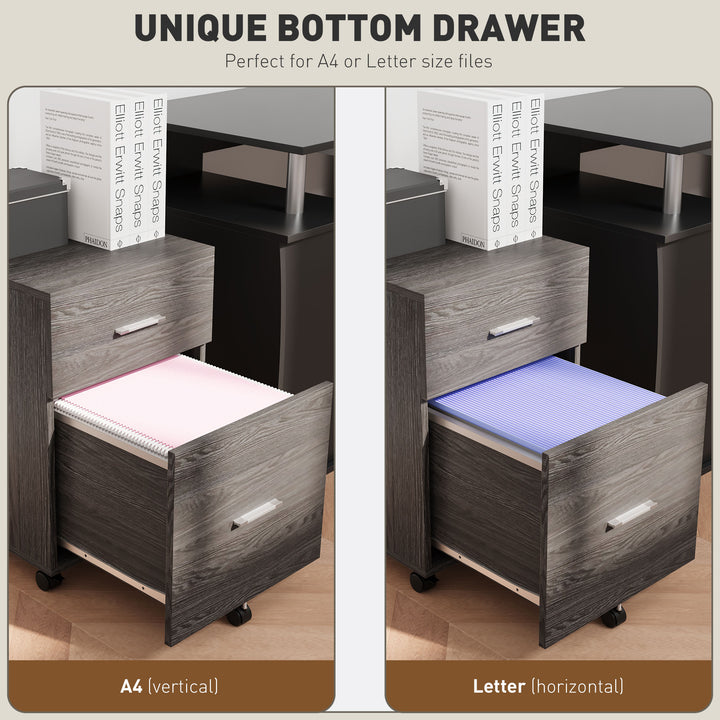 Vinsetto Mobile Filing Cabinet, Vertical File Cabinet with 2 Drawers, Wheels, for Letter or A4 File, Natural