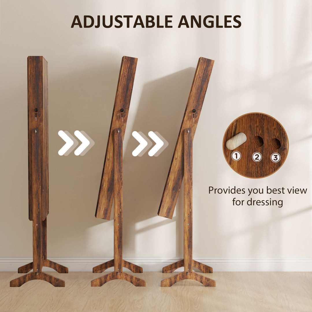 HOMCOM Lockable Jewellery Armoire with LED Light, Standing Mirror with Storage for Bedroom Dressing Room, Rustic Brown