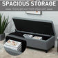 HOMCOM Rectangular Entry Bench, Tufted Upholstered Linen Fabric Wood Feet Storage Ottoman Bench, Beige