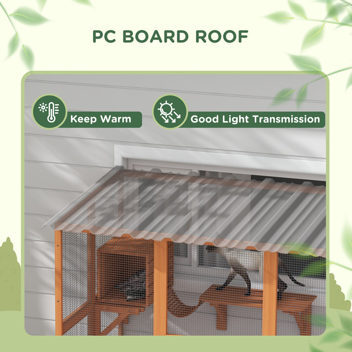PawHut Outdoor Cat Enclosure Window Box with Weatherproof Roof, Bridge, Resting Box, Platforms, for 2 Kittens, Orange