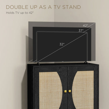 HOMCOM Boho Buffet Cabinet with Adjustable Shelf and Rattan Decorated Doors, TV Cabinet for TV up to 42 Inches, Black