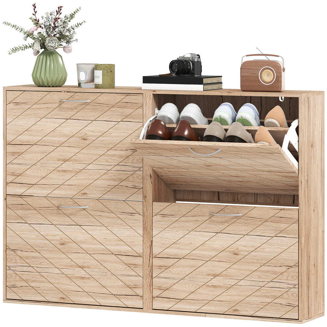 HOMCOM Shoe Storage Cabinet with 4 Flip Drawers, Narrow and Slim, 12 Pair of Shoes Organizer for Hallway, Entryway, Grey