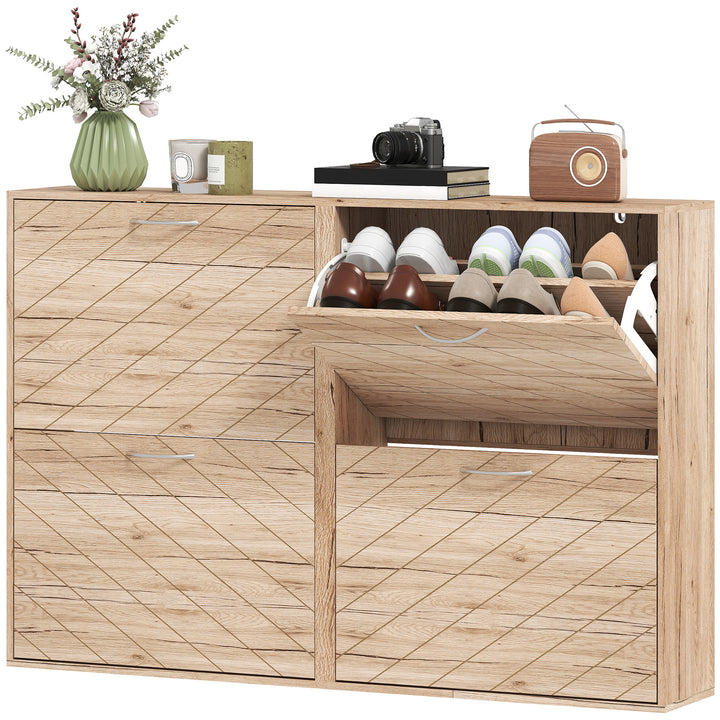 HOMCOM Shoe Storage Cabinet with 4 Flip Drawers, Narrow and Slim, 12 Pair of Shoes Organizer for Hallway, Entryway, Grey