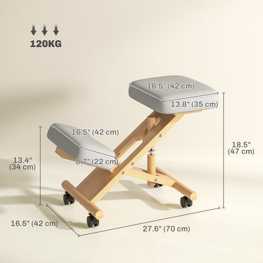 HOMCOM Ergonomic Kneeling Chair, Posture Chair with Rubberwood Frame, Wheels for Home Office, Posture Correction, Cream White
