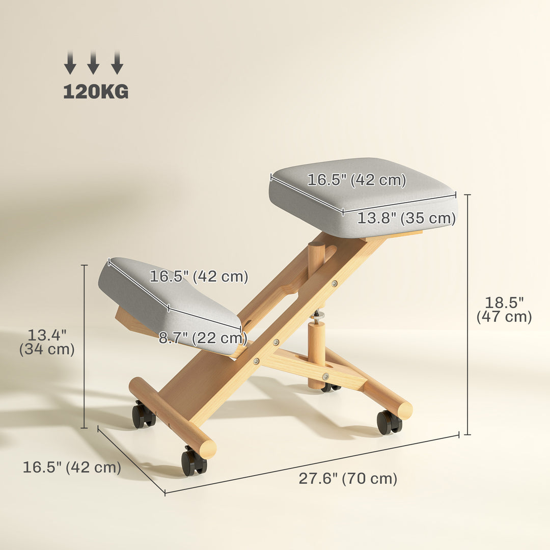 HOMCOM Ergonomic Kneeling Chair, Posture Chair with Rubberwood Frame, Wheels for Home Office, Posture Correction, Cream White