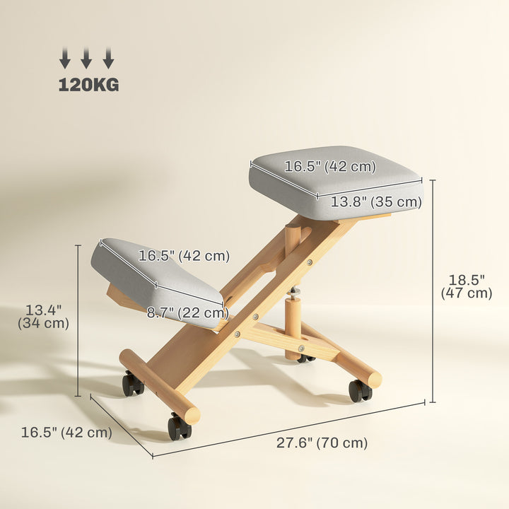 HOMCOM Ergonomic Kneeling Chair, Posture Chair with Rubberwood Frame, Wheels for Home Office, Posture Correction, Cream White
